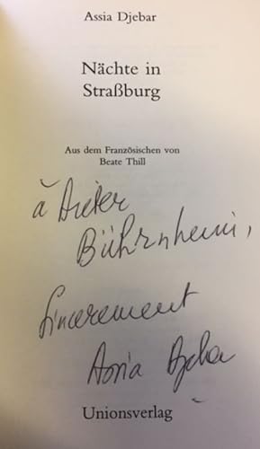 Bild des Verkufers fr Nchte in Straburg. - signiert, Widmungsexemplar zum Verkauf von Bhrnheims Literatursalon GmbH