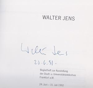 Bild des Verkufers fr Walter Jens.- signiert, Erstausgabe Begleitheft zur Ausstellung der Stadt- u. Universittsbibliothek Frankfurt a.M . 24. Juni - 31. Juli 1992, Nr. 20, Paschek, Carl (Katalog) zum Verkauf von Bhrnheims Literatursalon GmbH