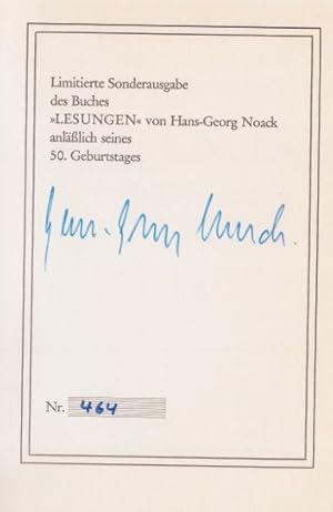 Lesungen.- signiert, Erstausgabe Mit einem Nachwort von Malte Dahrendorf.