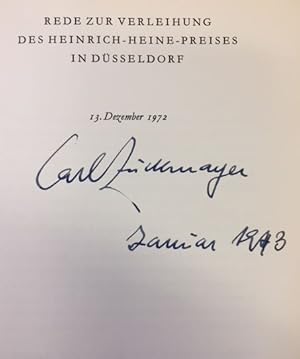 Rede zur Verleihung des Heinrich - Heine - Preises in Düsseldorf. - signiert, Erstausgabe 13. Dez...