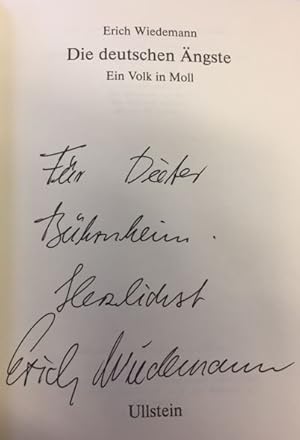 Bild des Verkufers fr Die deutschen ngste. - signiert, Widmungsexemplar Ein Volk in Moll. zum Verkauf von Bhrnheims Literatursalon GmbH