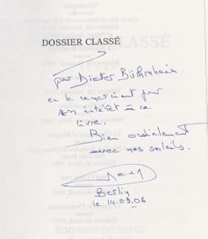 Bild des Verkufers fr Dossier class.- signiert, Widmungsexemplar, Erstausgabe Roman. zum Verkauf von Bhrnheims Literatursalon GmbH