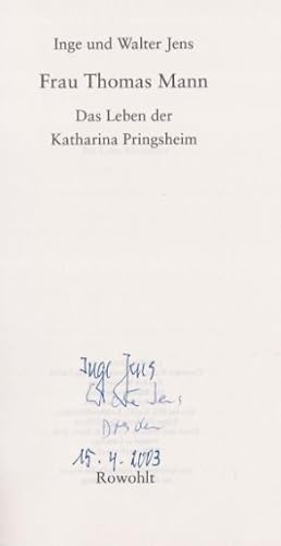 Bild des Verkäufers für Frau Thomas Mann. Das Leben der Katharina Pringsheim. zum Verkauf von Bührnheims Literatursalon GmbH