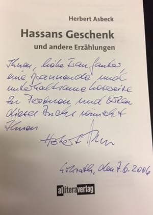 Bild des Verkäufers für Hassans Geschenk und andere Erzählungen. - signiert, Widmungsexemplar, Erstausgabe zum Verkauf von Bührnheims Literatursalon GmbH