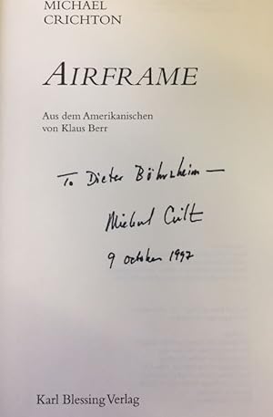 Image du vendeur pour Airframe. - signiert, Erstausgabe Roman. mis en vente par Bührnheims Literatursalon GmbH
