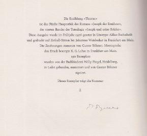 Bild des Verkufers fr Thamar. Zeichnungen von Gunter Bhmer. ( Die Erzhlung"Thamar" ist das 5. Hauptstck des Romans "Joseph der Ernhrer", des vierten Bandes der Tetralogie "Joseph und seine Brder". zum Verkauf von Bhrnheims Literatursalon GmbH