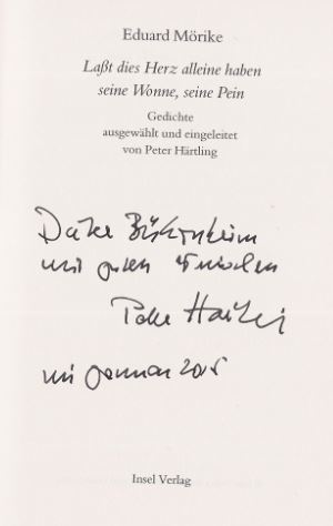 Bild des Verkufers fr Lat dies Herz alleine haben seine Wonne, seine Pein. Gedichte ausgewhlt und eingeleitet von Peter Hrtling. Insel-Bcherei - IB 1256. zum Verkauf von Bhrnheims Literatursalon GmbH