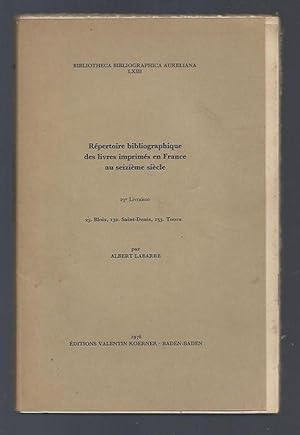 Immagine del venditore per Rpertoire bibliographique des livres imprims en France au seizime sicle. venduto da Librairie Aubry