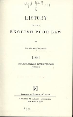 Bild des Verkufers fr HISTORY OF THE ENGLISH POOR LAW. VOLUME 1. Reprints of Economic Classics. zum Verkauf von Antiquariat Bookfarm