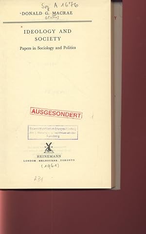 Seller image for IDEOLOGY AND SOCIETY. Papers in Sociology and Politics. for sale by Antiquariat Bookfarm