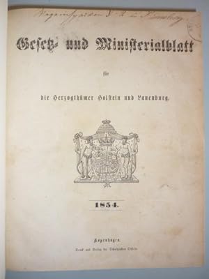 Image du vendeur pour Gesetz- und Ministerialblatt fr die Herzogthmer Holstein und Lauenburg. 1854-1856. 3 in 1 Bd. mis en vente par Antiquariat Diderot