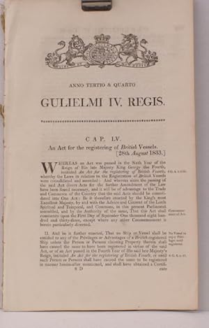 Imagen del vendedor de An Act for the registering of British Vessels. WITH FINE WOODBLOCK ARMS AT HEAD a la venta por Island Books