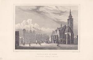 TABOR, Marktplatz mit Klosterkirche zu Maria Geburt, original Stahlstich um 1850 von L. Thümling ...
