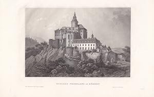 FRIEDLAND, Blick auf das Schloss, schöner Stahlstich um 1850 aus dem bibliographischen Institut i...