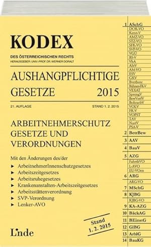 Immagine del venditore per KODEX Aushangpflichtige Gesetze 2015 venduto da AHA-BUCH