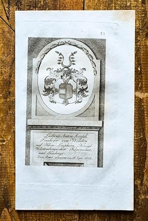 Bild des Verkufers fr Kupferstich-Wappen. Ludwig Anton Joseph Freiherr von Welden auf Klein-Laupheim. zum Verkauf von Antiquariat Thomas Rezek