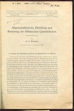 Allgemeinübersicht, Einteilung und Bewertung der böhmischen Quartärdecken. Zusammenfassung. Vorge...