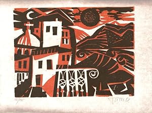 Original Zweifarben Holzschnitt "Mykonos", signiert, numer. 16/145