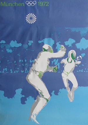 Werbeplakat Olympische Spiele München 1972 - Motiv Fechten, englische Version. Munich 1972 - Olym...