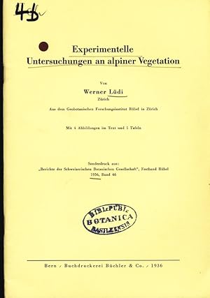 Imagen del vendedor de Experimentelle Untersuchungen an alpiner Vegetation. Sonderdruck aus:  Berichte der Schweizerischen Botanischen Gesellschaft", Festband Rbel 1936, Band 46. a la venta por Antiquariat Bookfarm