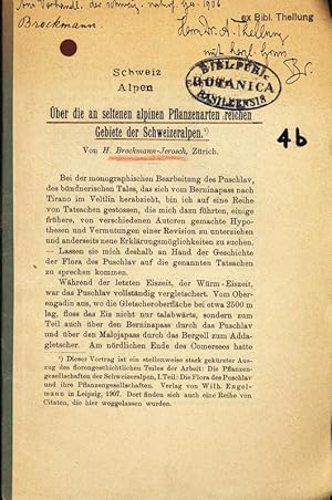 Bild des Verkufers fr ber die an selten alpinen Pflanzenarten reichen Gebiete der Schweizeralpen. zum Verkauf von Antiquariat Bookfarm