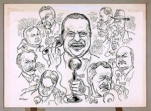 ORIGINAL PEN AND INK DRAWING TITLED "TR ON THE TELEPHONE"