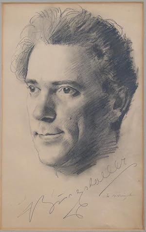 Portraitzeichnung in Kohle von Josef Fortwängler (ca. 1910). Von Alois Burgstaller mit Bleistift ...