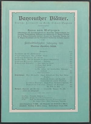 Immagine del venditore per Bayreuther Bltter. Deutsche Zeitschrift im Geiste Richard Wagners herausgegeben von Hans von Wolzogen. Fnfundfnfzigster Jahrgang 1932. Viertes (Herbst-) Stck. venduto da Antiquariat Rainer Schlicht