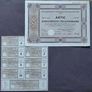 Immagine del venditore per Vereinigte Ascher Frbereien Aktiengesellschaft Asch. Aktie ber Einhundert Reichsmark. venduto da Antiquariat Rainer Schlicht