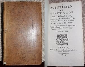 Image du vendeur pour Quintilien, de l'institution de L'Orateur, traduit par M.L'Abbe Gedoyn mis en vente par Antiquariat im OPUS, Silvia Morch-Israel