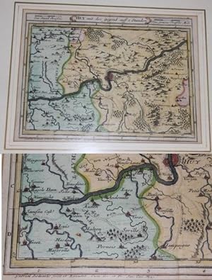 Kolorierte Kupferstich - Landkarte : Huy mit der gegend auff 2 Stunden