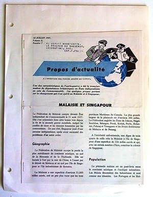 Malaisie et Singapour. Propos d'actualité à l'intention des Forces armées du Canada, vol. 2, no 7...