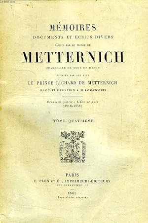 Bild des Verkufers fr MEMOIRES, DOCUMENTS ET ECRITS DIVERS, TOME IV zum Verkauf von Le-Livre