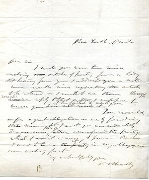 Bild des Verkufers fr Autograph Letter Signed ('J. T. Headley') to George R. Graham, editor of Graham's Magazine. zum Verkauf von Richard M. Ford Ltd