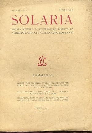 MORTE DEL FANCIULLO, poesia (sul numero 6 - giugno 1932 - pagina 22 della rivista SOLARIA), Firen...