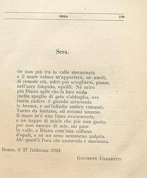 SERA, (poesia datata Roma 27 febbraio 1924), sul numero 3 del 25 narzo 1924 (pagina 109) della ri...