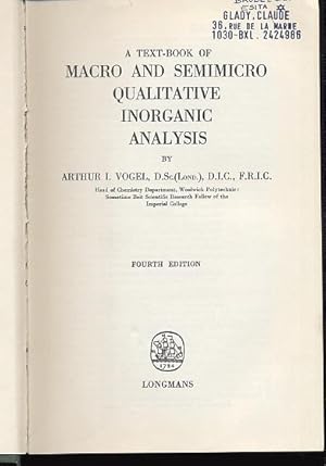 Immagine del venditore per A text-book of macro and semimicro qualitative inorganic analysis venduto da L'ivre d'Histoires