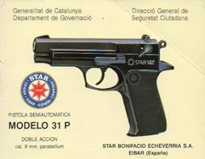 Seller image for SEMI-AUTOMATIC PISTOL. Modelo 31 P. Doble Accin. Cal. 9 mm. Parabellum. for sale by angeles sancha libros