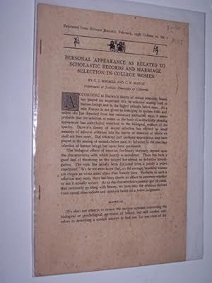 Image du vendeur pour PERSONAL APPEARANCE AS RELATED TO SCHOLASTIC RECORDS AND MARRIAGE SELECTION IN COLLEGE WOMEN mis en vente par Antiquarian Bookshop