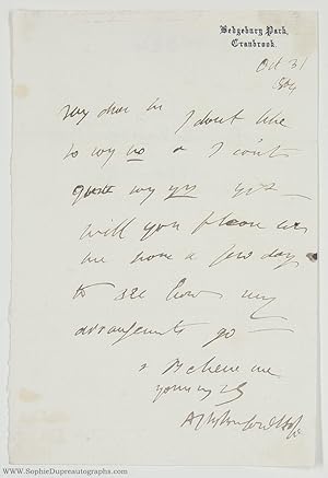 Autograph Letter Signed to 'My dear Sir', (Alexander James Beresford Beresford-, M.P., 1820-1887,...