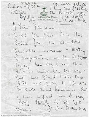Autograph Letter Signed to Miss Eleanor SMITH, (Edwina, Countess, 1901-1960, wife of Earl Louis, ...