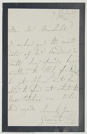 Autograph Letter Signed to Mr Marshall, in English, (Giacinta, née Toso, 1807-1889, Italian Soprano)