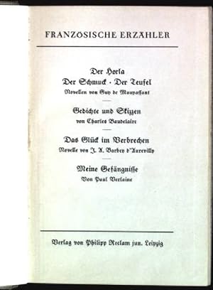 Image du vendeur pour Franzsische Erzhler; u.a.: Der Horla, Der Teufel, Das Glck im Verbrechen u.w. mis en vente par books4less (Versandantiquariat Petra Gros GmbH & Co. KG)