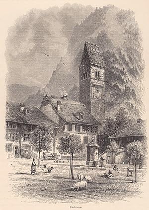 Seller image for Schne Ansicht am Stadthausplatz mit der Kirche und Brunnen. for sale by Antiquariat Hild