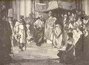 Bild des Verkufers fr Zusammenkunft des Kaisers Friedrich Barbarossa mit Papst Alexander III. 1177. Der Papst steht unter einem Baldachin, der Kaiser mit dem Schwert in der linken Hand vor ihm. zum Verkauf von Antiquariat Hild