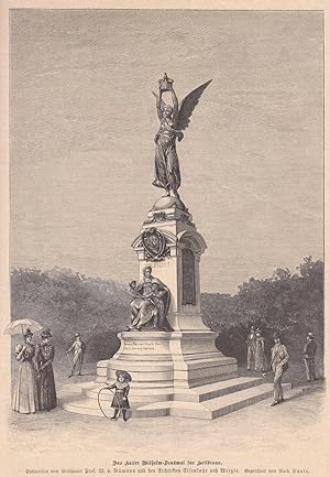 Bild des Verkufers fr Kaiser Wilhelm Denkmal. Ansicht mit figrlicher Staffage. zum Verkauf von Antiquariat Hild