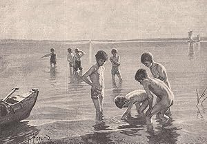 Freund, Friedrich: Heißer Tag. Jungen beim Baden im See.