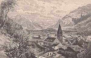 Bild des Verkufers fr Schne Gesamtansicht von einer kleinen Anhhe aus, im Vordergrund die Kirche. zum Verkauf von Antiquariat Hild