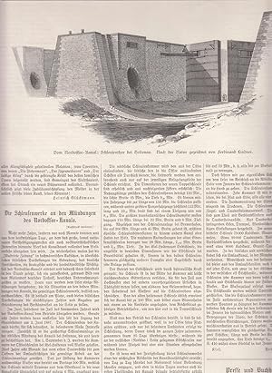 Image du vendeur pour Die Schleusenwerke an der Mndung des Nordostsee-Kanals. 2 Abbildungen auf zwei Seiten mit einem Artikel von Peter Schwuchow. Zeigt: 1. Schleusentor bei Holtenau. 2. Das Innere einer Schleusenkammer bei Holtenau. mis en vente par Antiquariat Hild