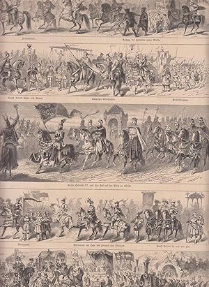 Das Sechseläuten in Zürich am 17. April 1882. 5 Abbildungen aus dem Festzug auf einem Blatt.